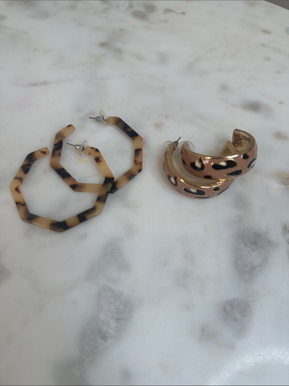Tortoise and Leopard Print Hoop Earring Set - Beige Brown